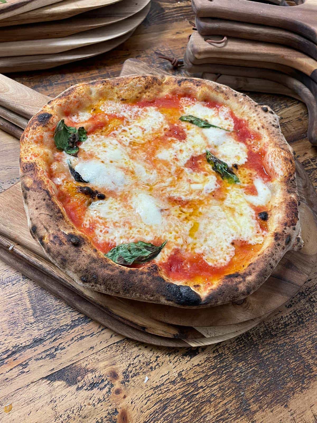 Freshly baked Margherita pizza at The Upper Crust Pizzeria in Orrell
